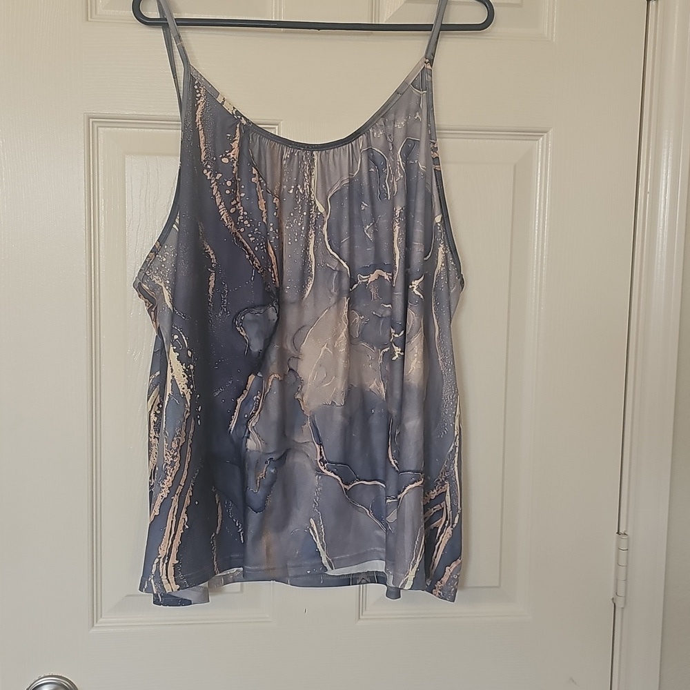 New 3XL Galaxy Print  Spaghetti Strap Silky Wrinkle Free Tank Top Blues & Golds - Picture 7 of 11